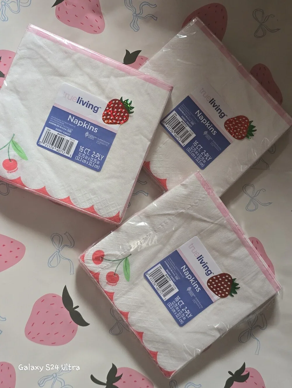 Cherry Gingham Decor Disposable Napkins 3pks Of 16ct (48 Total) NEW